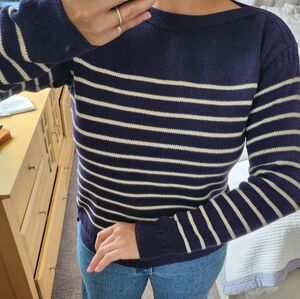 Cotton Navy Blue And Cream Syriped Sweater
